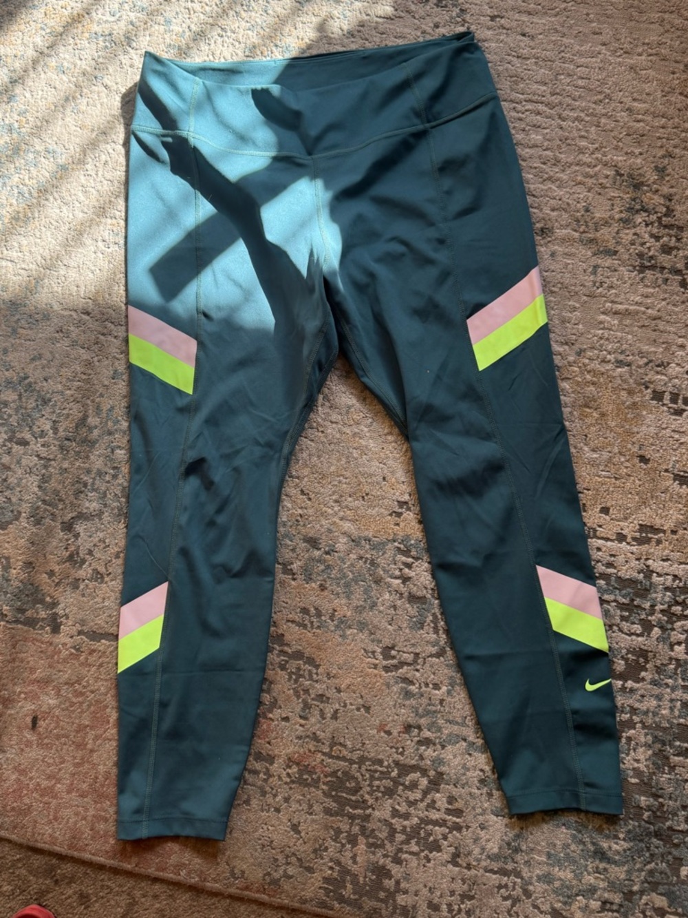 Nike dri fit Teal Leggings with Pink and Neon Green xl